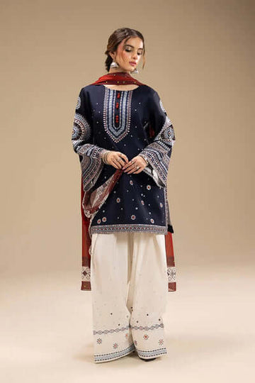 3 Piece Unstitched Heavy Embroidered Dhanak Suit with Printed Woolen Shawl